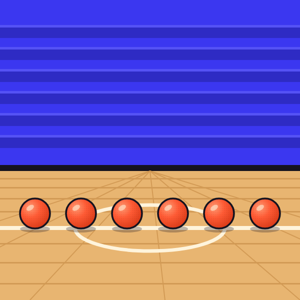 Illustration of red dodgeballs lined up on a wooden gym floor