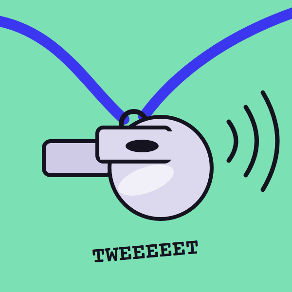 Illustration of a referee whistle on a blue lanyard